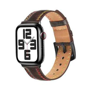For  Apple Watch Series 5 40mm Colorful Sewing Thread Leather Watch Band(Dark Brown)