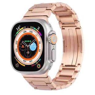 For Apple Watch SE 2023 44mm Stainless Steel H-Shaped Fold Buckle Watch Band(Rose Gold)