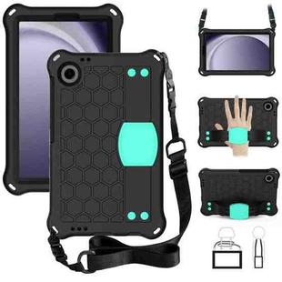 For Samsung Galaxy Tab A9 8.7 X110/X115 Honeycomb EVA Hybrid PC Tablet Case with Strap(Black+Aqua)