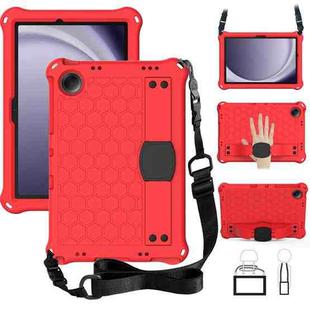 For Samsung Galaxy Tab A9+ 11 X216B Honeycomb EVA Hybrid PC Tablet Case with Strap(Red +Black)