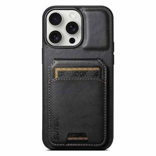 For iPhone 15 Pro Max Suteni H02 Leather Wallet Stand Back Phone Case(Black)