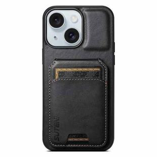 For iPhone 15 Plus Suteni H02 Leather Wallet Stand Back Phone Case(Black)
