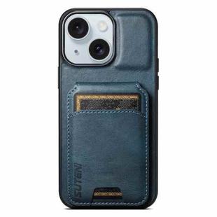 For iPhone 15 Suteni H02 Leather Wallet Stand Back Phone Case(Blue)