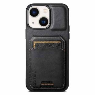 For iPhone 14 Plus Suteni H02 Leather Wallet Stand Back Phone Case(Black)