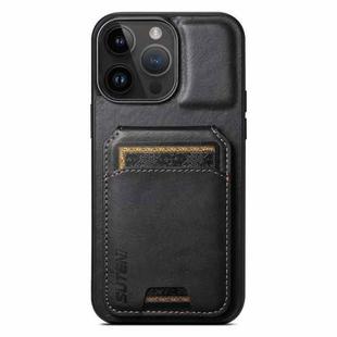 For iPhone 14 Pro Max Suteni H02 Leather Wallet Stand Back Phone Case(Black)