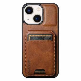 For iPhone 13 Suteni H02 Leather Wallet Stand Back Phone Case(Brown)