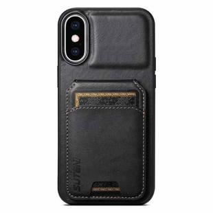 For iPhone XS Max Suteni H02 Leather Wallet Stand Back Phone Case(Black)