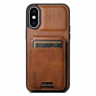 For iPhone XS Max Suteni H02 Leather Wallet Stand Back Phone Case(Brown)