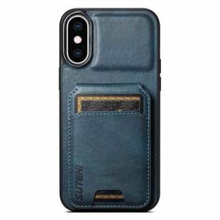 For iPhone XS Max Suteni H02 Leather Wallet Stand Back Phone Case(Blue)