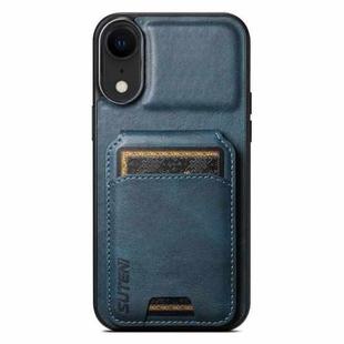 For iPhone XR Suteni H02 Leather Wallet Stand Back Phone Case(Blue)