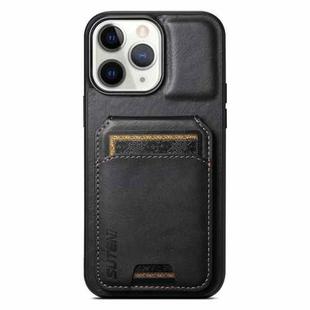 For iPhone 11 Pro Max Suteni H02 Leather Wallet Stand Back Phone Case(Black)