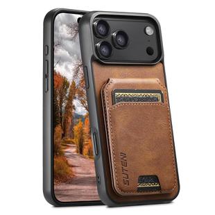 For iPhone 17 Pro Suteni H02 Leather Wallet Stand Back Phone Case(Brown)
