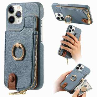 For iPhone 11 Pro Max Litchi Leather Oil Edge Ring Zipper Wallet Back Phone Case(Light Blue)