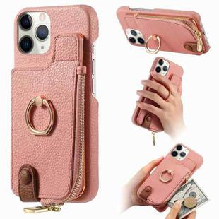 For iPhone 11 Pro Litchi Leather Oil Edge Ring Zipper Wallet Back Phone Case(Pink)