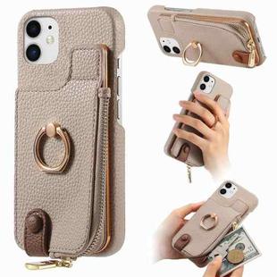 For iPhone 11 Litchi Leather Oil Edge Ring Zipper Wallet Back Phone Case(Khaki)