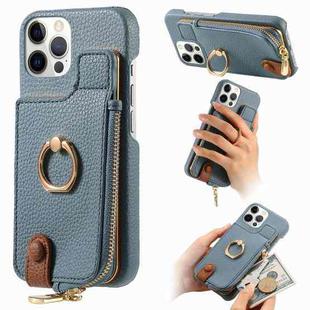 For iPhone 12 Pro Max Litchi Leather Oil Edge Ring Zipper Wallet Back Phone Case(Light Blue)