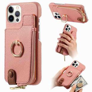 For iPhone 12 Pro Max Litchi Leather Oil Edge Ring Zipper Wallet Back Phone Case(Pink)