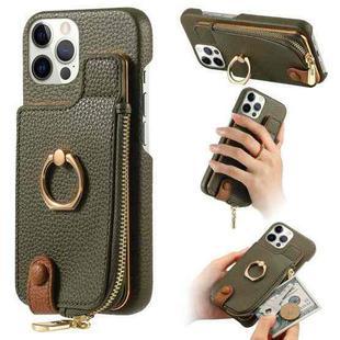 For iPhone 12 Pro Max Litchi Leather Oil Edge Ring Zipper Wallet Back Phone Case(Green)