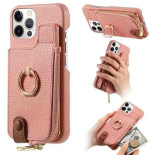 For iPhone 12 Pro Litchi Leather Oil Edge Ring Zipper Wallet Back Phone Case(Pink)