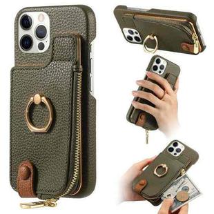For iPhone 12 Pro Litchi Leather Oil Edge Ring Zipper Wallet Back Phone Case(Green)