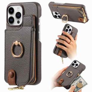 For iPhone 13 Pro Max Litchi Leather Oil Edge Ring Zipper Wallet Back Phone Case(Grey)