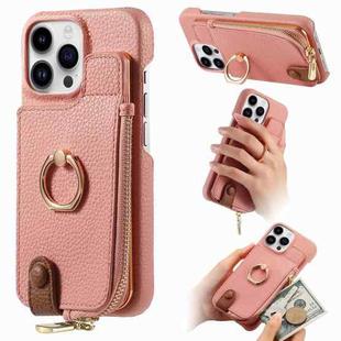 For iPhone 13 Pro Litchi Leather Oil Edge Ring Zipper Wallet Back Phone Case(Pink)