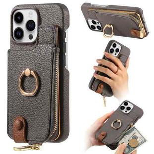 For iPhone 13 Pro Litchi Leather Oil Edge Ring Zipper Wallet Back Phone Case(Grey)