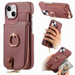 For iPhone 13 Litchi Leather Oil Edge Ring Zipper Wallet Back Phone Case(Jujube Apricot)