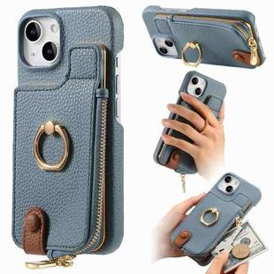 For iPhone 13 Litchi Leather Oil Edge Ring Zipper Wallet Back Phone Case(Light Blue)