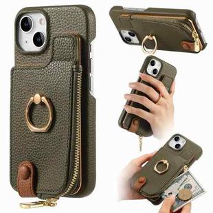 For iPhone 13 Litchi Leather Oil Edge Ring Zipper Wallet Back Phone Case(Green)