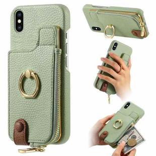 For iPhone X / XS Litchi Leather Oil Edge Ring Zipper Wallet Back Phone Case(Tea Green)