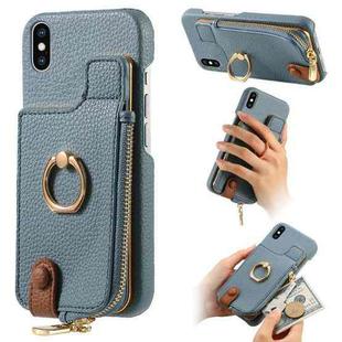 For iPhone X / XS Litchi Leather Oil Edge Ring Zipper Wallet Back Phone Case(Light Blue)
