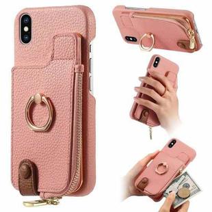 For iPhone X / XS Litchi Leather Oil Edge Ring Zipper Wallet Back Phone Case(Pink)