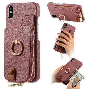 For iPhone XS Max Litchi Leather Oil Edge Ring Zipper Wallet Back Phone Case(Jujube Apricot)
