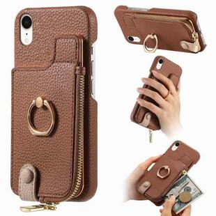 For iPhone XR Litchi Leather Oil Edge Ring Zipper Wallet Back Phone Case(Brown)