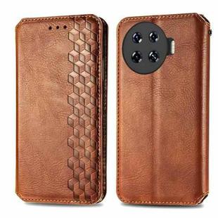 ForTecno Spark 20 Pro+ Cubic Grid Pressed Magnetic Leather Phone Case(Brown)