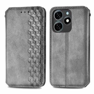 For Tecno Spark 20 4G Cubic Grid Pressed Magnetic Leather Phone Case(Grey)