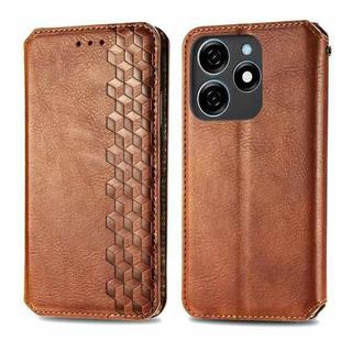 For Tecno Spark 20C 4G Cubic Grid Pressed Magnetic Leather Phone Case(Brown)