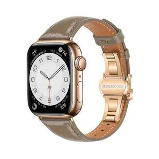 For Apple Watch SE 2023 44mm Plain Leather Butterfly Buckle Watch Band(Gray+Rose Gold)