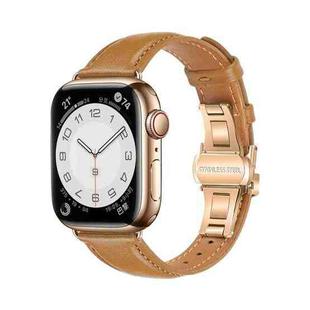 For Apple Watch SE 2023 40mm Plain Leather Butterfly Buckle Watch Band(Brown+Rose Gold)