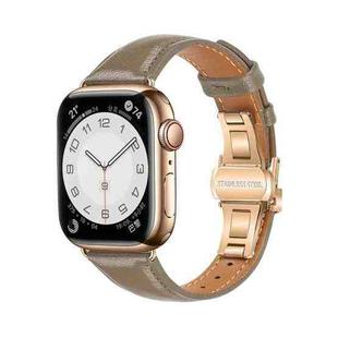 For Apple Watch Ultra 49mm Plain Leather Butterfly Buckle Watch Band(Gray+Rose Gold)