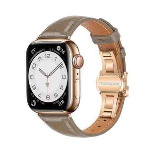For Apple Watch Series 8 41mm Plain Leather Butterfly Buckle Watch Band(Gray+Rose Gold)