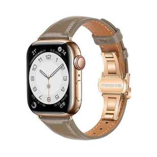 For Apple Watch Series 7 41mm Plain Leather Butterfly Buckle Watch Band(Gray+Rose Gold)