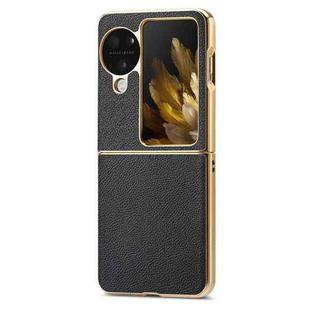 For OPPO Find N3 Flip Litchi Leather Electroplating Shockproof Phone Case(Black)