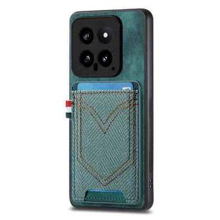 For Xiaomi 14 Denim Texture Leather Skin Phone Case with Card Slot(Green)