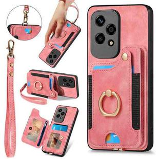 For Honor 200 Lite Global Retro Skin-feel Ring Multi-card RFID Wallet Phone Case(Pink)