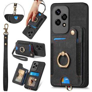 For Honor 200 Lite Global Retro Skin-feel Ring Multi-card RFID Wallet Phone Case(Black)