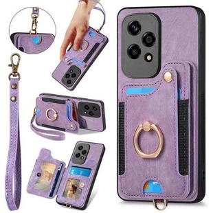 For Honor 200 Lite Global Retro Skin-feel Ring Multi-card RFID Wallet Phone Case(Purple)