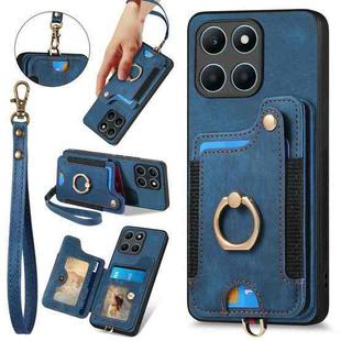 For Honor X6a Retro Skin-feel Ring Multi-card RFID Wallet Phone Case(Blue)