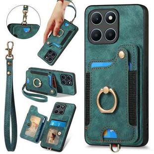 For Honor X6a Retro Skin-feel Ring Multi-card RFID Wallet Phone Case(Green)